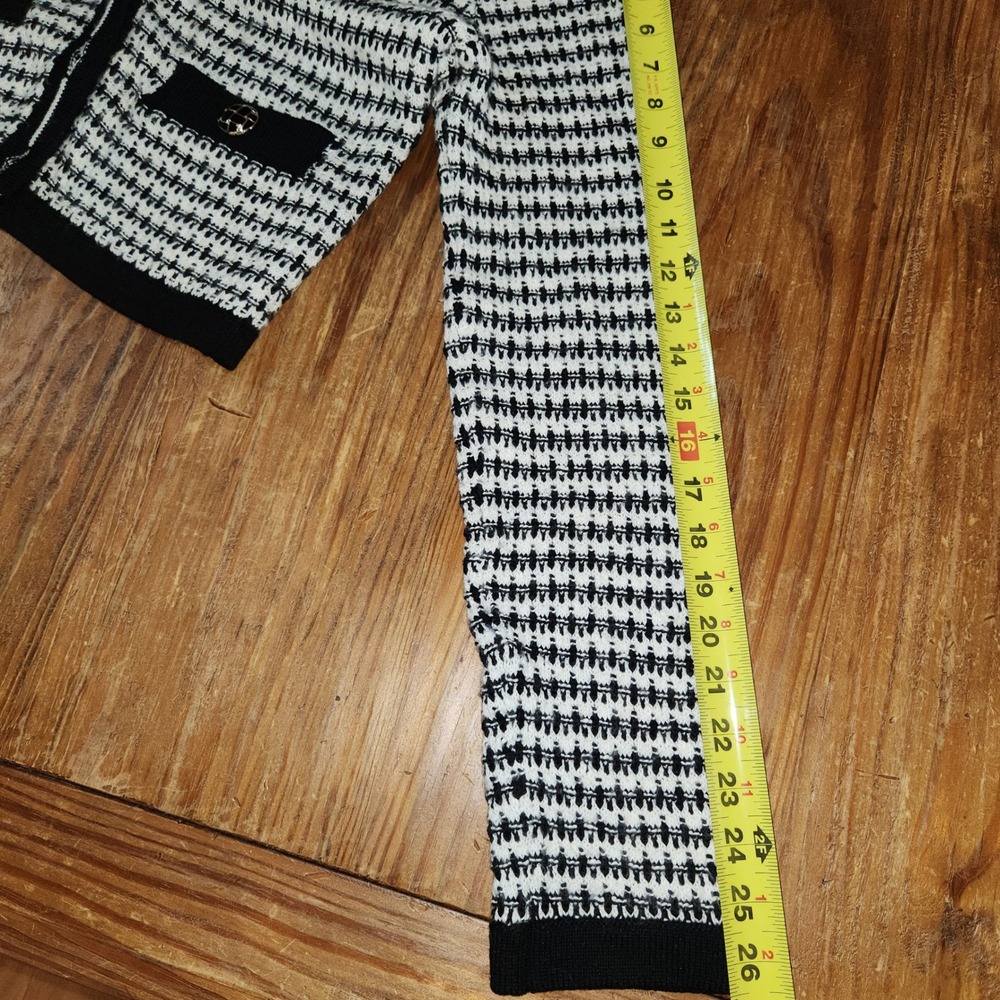 London Kaye Black White‎ Women's Cropped V-Neck Cardigan Buttons Large Office - Picture 15 of 15
